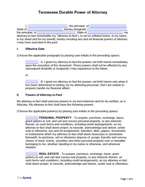 Free Tennessee Power Of Attorney Forms PDF WORD
