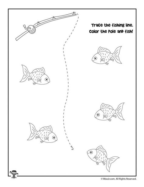 Fishing Trace And Color Worksheet Woo Jr Kids Activities In 2021