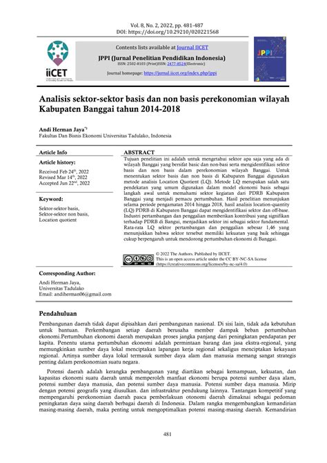 Pdf Analisis Sektor Sektor Basis Dan Non Basis Perekonomian Wilayah