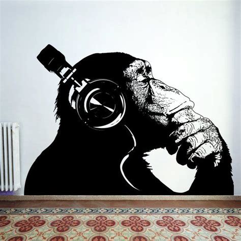 Thinking Monkey Wall Art Sticker Banksy Dj Chimp Decal The Thinker
