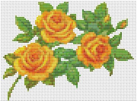 A Trio Of Yellow Roses Cross Stitch Pattern Pdf Floral Cross Etsy