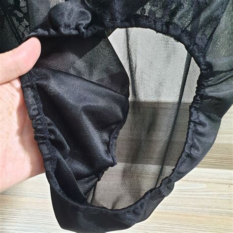 Vintage Sheer Panties Black Bikini Granny Nylon Lace Gem
