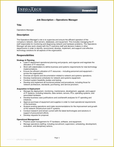 Free Printable Job Description Template Of 9 Job Description Templates