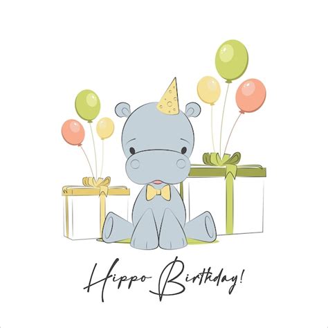 Premium Vector Birthday Card Invitation For Kids Happy Hippo Cute