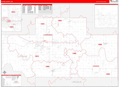 Payne County Ok Zip Code Wall Map Red Line Style By Marketmaps