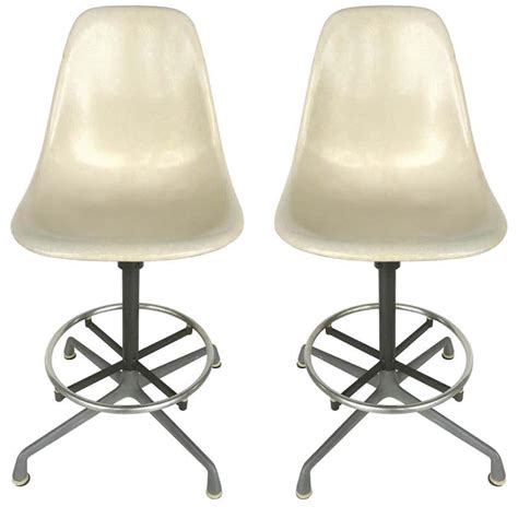 Charles Eames Leather Upholstered Fiberglass Bar Stools At 1stdibs