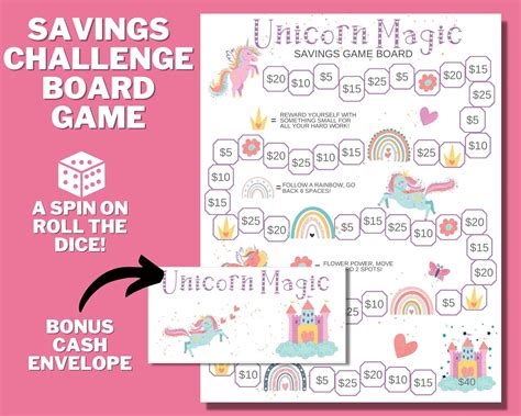 "Make saving money EXTRA FUN with this unicorn magic game board savings