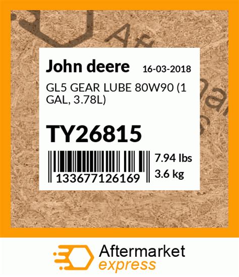 Ty26815 Gl5 Gear Lube 80w90 1 Gal 378l Fits John Deere Price