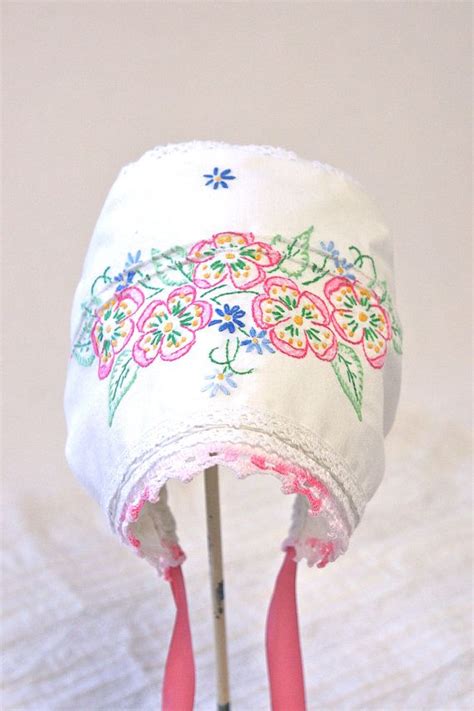 Vintage Embroidery Rose Baby Bonnet Antique Pillow Slip Vintage