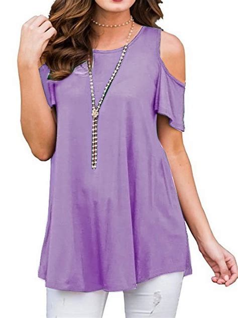 Justvh Women S Cold Shoulder Short Sleeve Casual Tunic Tops Loose