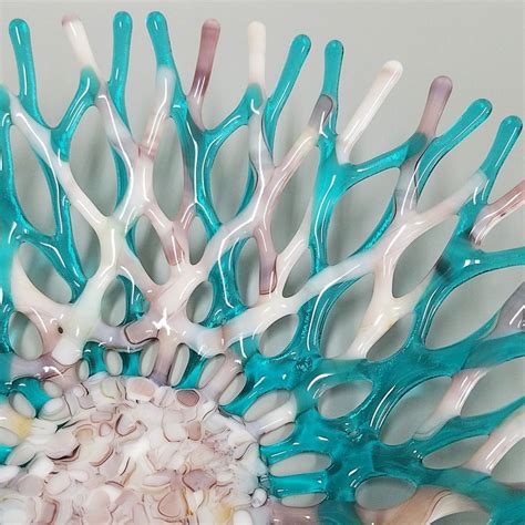 Fused Glass Art Coral Bowl Ocean Living Beach Themed Table Etsy