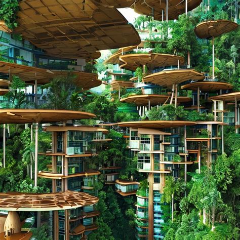 Stabilityaistable Diffusion · A High Tech City Build Of Treehouses In