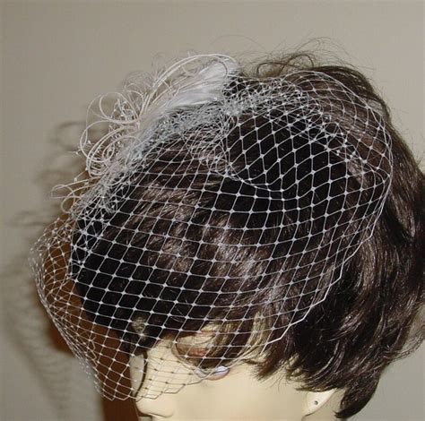 ivory birdcage veil with ivory and vanilla ostrich feather etsy