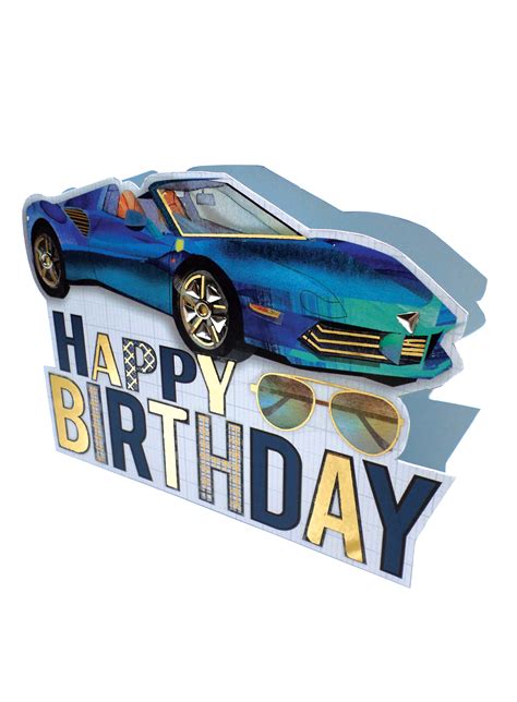 Sports Car Happy Birthday 3d Paper Dazzle Greeting Card Glitter