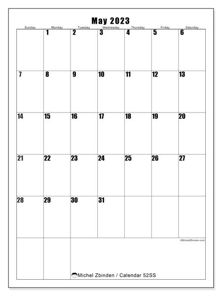 May 2023 Printable Calendar “52ss” Michel Zbinden Uk