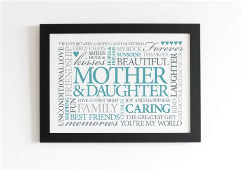 Mother And Daughter Word Art Print Duck Egg A4 Etsy Uk