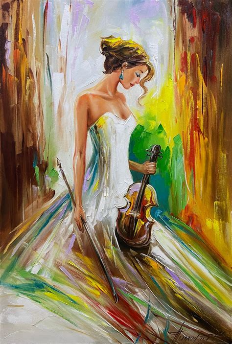 Woman With Violin Oil Painting Original Abstract Girl Canvas Etsy