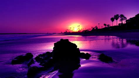 Beach Under Purple Sky During Sunset Hd Nature Wallpapers Hd