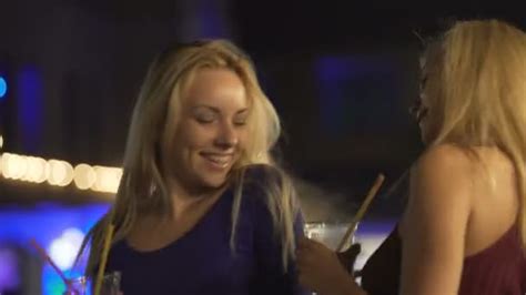 Two Seductive Blondes Enjoying Party Music Sexy Girls Flirting In Nightclub — Stock Video