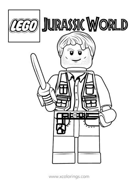 Lego Jurassic World Coloring Pages Alan Grant Xcolorings