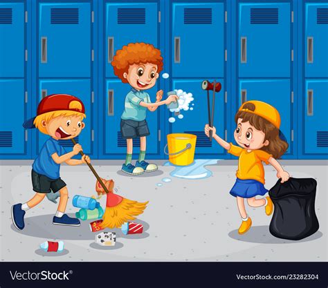 Student Cleaning The Hallway Royalty Free Vector Image