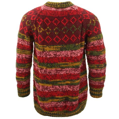 Wool Knit Jumper Sweater Pullover Fairisle Nordic Abstract Warm Nepal Loose Ebay