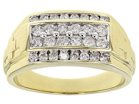 White Diamond 10k Yellow Gold Mens Ring 75ctw In 2020 Rings For Men