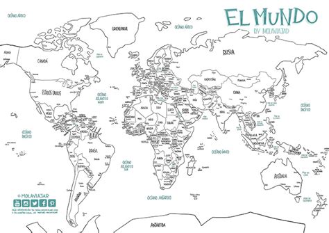 Mapa Mundi Blanco Y Negro