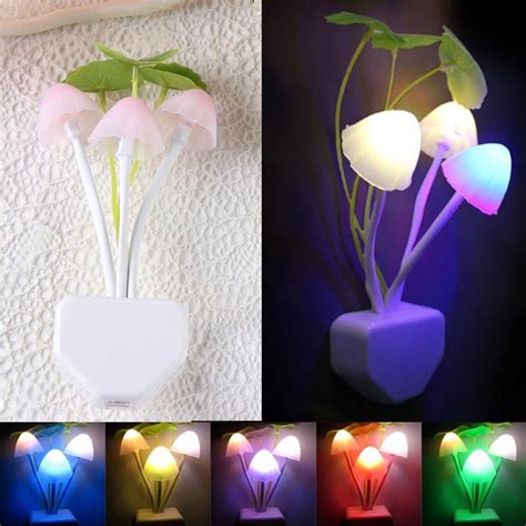 100v 220vac Romantic Color Changing Lotus Leaf Mushroom Night Light