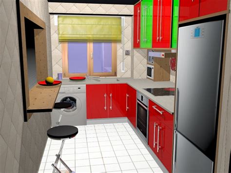 A Computer Generated Image Of A Kitchen With Red Cabinets