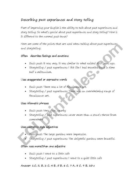 Describing Past Expriences And Story Telling Esl Worksheet By Yo231172