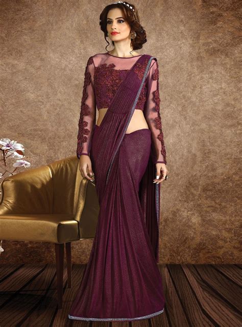 wine lycra party wear saree 101640 fancy blouses saree designs saree