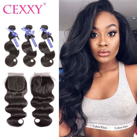Cexxy Brazilian Human Hair Bundles With Closure Body Wave Hair Weave