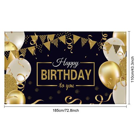 Happy Birthday Backdrop Banner Extra Large Black And Gold Sign Poster For Men Women Birthday