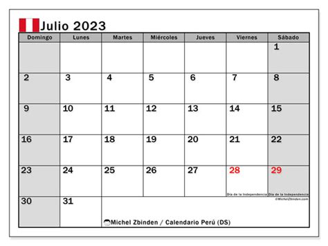 Calendario Julio De 2023 Para Imprimir “772ds” Michel Zbinden Pe