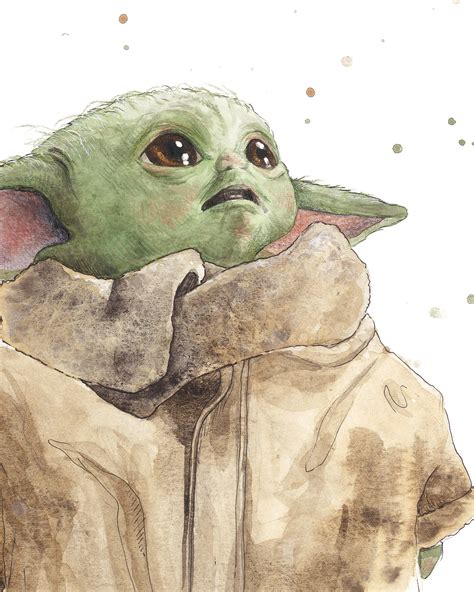 The Child Baby Yoda Watercolor Illustration Grogu Star Etsy