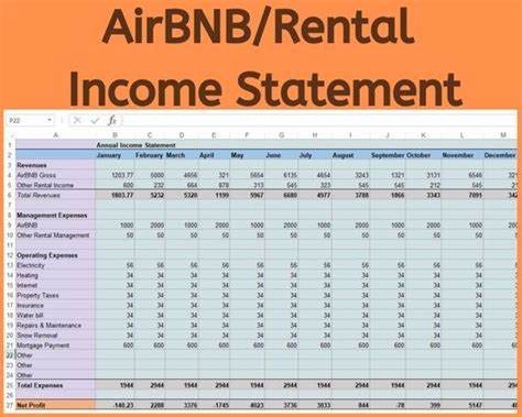 Airbnb Rental Income Statement Tracker Monthly Annual Etsy Airbnb Rentals Rental Income