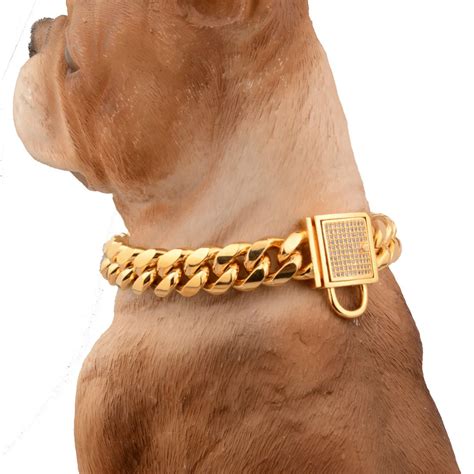 Gold Dog Chain Plated Collars Thick Large Dog Collar Pitull Curb Cuban