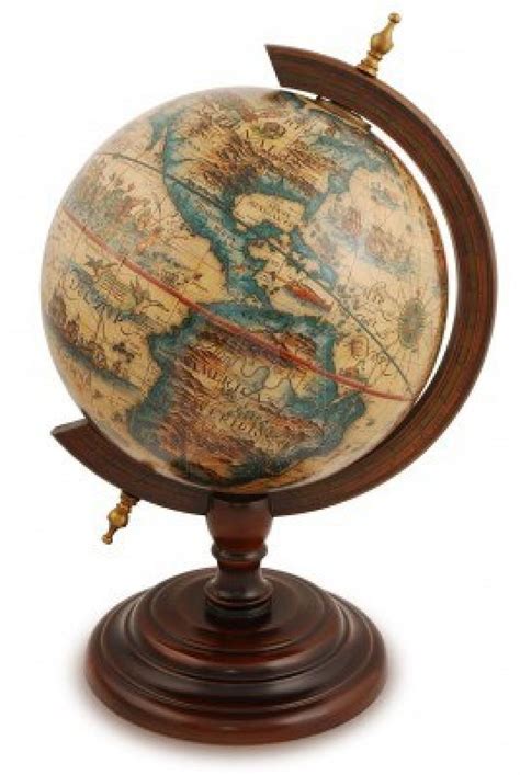 Antique Globe From A Red Wood Isolated On White Vintage Globe