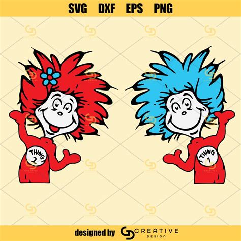 Dr Seuss Thing One Thing Two SVG, Thing 1 Thing 2 SVG PNG DXF EPS Cut