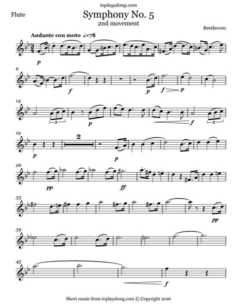 Beethoven Symphony No 5 2nd Movement Flute Sheet Music Violin