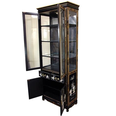 Oriental Furniture Tall Lacquer Curio Cabinet Black Mother Of Pearl