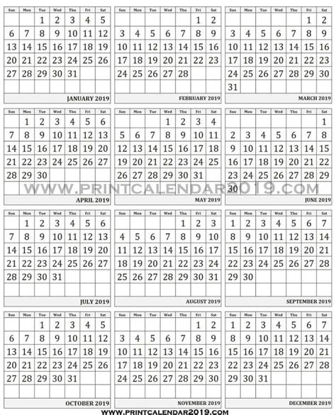 2019 Calendar With Large Numbers Calendar Template 2019 Calendar