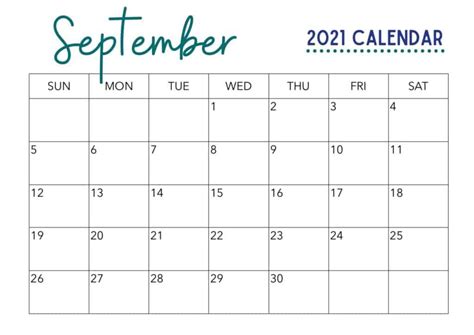 Free September Calendar Printable 2021 Millennial Homeowner