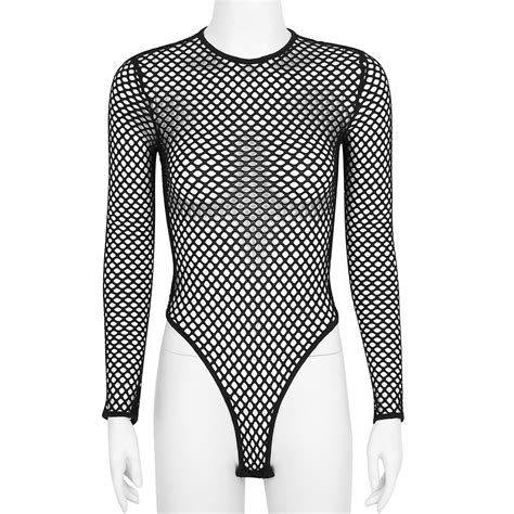 Womens Fishnet Evening Party Prom Catsuit See Through Sheer Lingerie