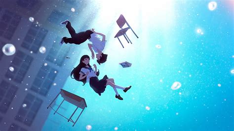 Hd Wallpaper Anime Falling Anime Girls Schoolgirl Schoolboys