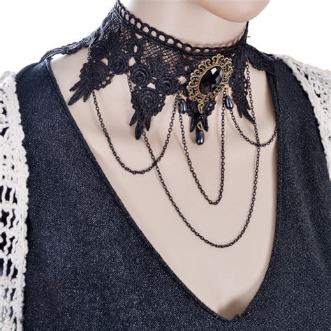2016 Fashion Gothic Tattoo Tassel Lace Necklace Pendant Vintage Wedding