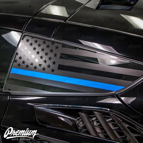 Thin Blue Line Usa Flag Quarter Window Decal Set 20142019 Corvette