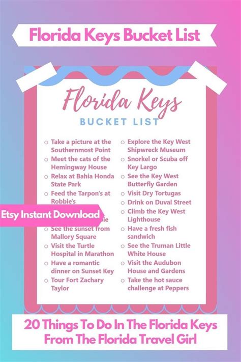 Printable Florida Keys Bucket List 85x11 Instant Download Etsy Key