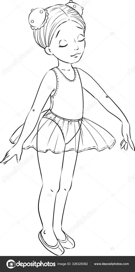 Beautiful Little Ballerina Girl Outline Coloring Page Stock Photo By